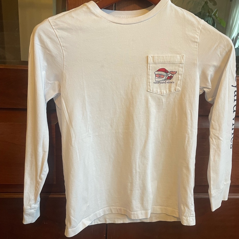 Christmas Vineyard Vines Kids White Long Sleeve Tee with Pocket